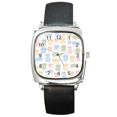 Cute-cat-colorful-cartoon-doodle-seamless-pattern Square Metal Watch by Salman4z