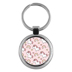 Cute-unicorn-rainbow-seamless-pattern-background Key Chain (round) by Salman4z