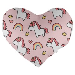 Cute-unicorn-rainbow-seamless-pattern-background Large 19  Premium Flano Heart Shape Cushions by Salman4z