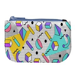 Tridimensional-pastel-shapes-background-memphis-style Large Coin Purse by Salman4z