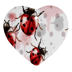 Ladybugs-pattern-texture-watercolor Heart Ornament (two Sides) by Salman4z