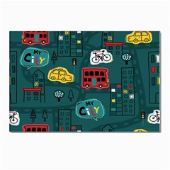 Seamless-pattern-hand-drawn-with-vehicles-buildings-road Postcard 4 x 6  (pkg Of 10) by Salman4z