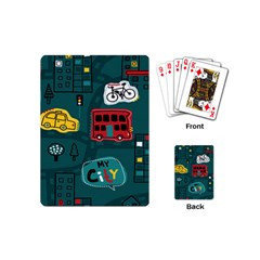 Seamless-pattern-hand-drawn-with-vehicles-buildings-road Playing Cards Single Design (mini) by Salman4z