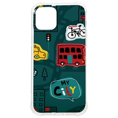 Seamless-pattern-hand-drawn-with-vehicles-buildings-road Iphone 12/12 Pro Tpu Uv Print Case