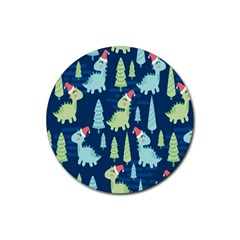 Cute Dinosaurs Animal Seamless Pattern Doodle Dino Winter Theme Rubber Coaster (round) by pakminggu