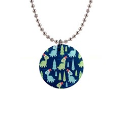 Cute Dinosaurs Animal Seamless Pattern Doodle Dino Winter Theme 1  Button Necklace by pakminggu