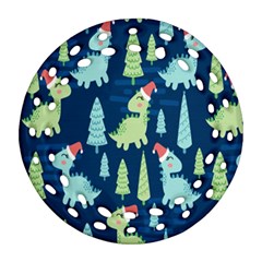 Cute Dinosaurs Animal Seamless Pattern Doodle Dino Winter Theme Round Filigree Ornament (two Sides) by pakminggu