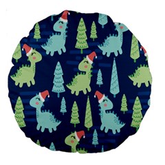 Cute Dinosaurs Animal Seamless Pattern Doodle Dino Winter Theme Large 18  Premium Round Cushions by pakminggu