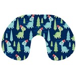 Cute Dinosaurs Animal Seamless Pattern Doodle Dino Winter Theme Travel Neck Pillow Front