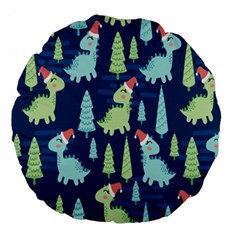 Cute Dinosaurs Animal Seamless Pattern Doodle Dino Winter Theme Large 18  Premium Flano Round Cushions by pakminggu