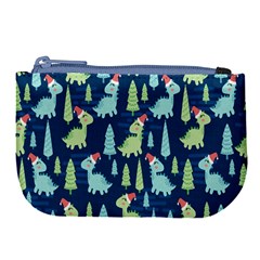 Cute Dinosaurs Animal Seamless Pattern Doodle Dino Winter Theme Large Coin Purse by pakminggu