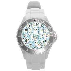 Penguins Pattern Round Plastic Sport Watch (l) by pakminggu