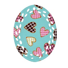 Seamless Pattern With Heart Shaped Cookies With Sugar Icing Oval Filigree Ornament (two Sides) by pakminggu