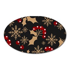 Christmas Pattern With Snowflakes Berries Oval Magnet by pakminggu