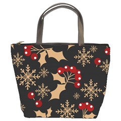 Christmas Pattern With Snowflakes Berries Bucket Bag by pakminggu