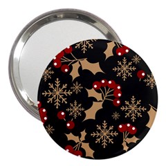 Christmas Pattern With Snowflakes Berries 3  Handbag Mirrors by pakminggu