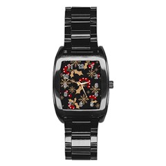 Christmas Pattern With Snowflakes Berries Stainless Steel Barrel Watch by pakminggu