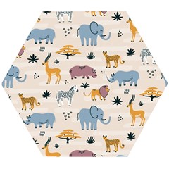 Wild Animals Seamless Pattern Wooden Puzzle Hexagon by pakminggu