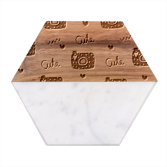 Cute Cameras Doodles Hand Drawn Marble Wood Coaster (hexagon) 