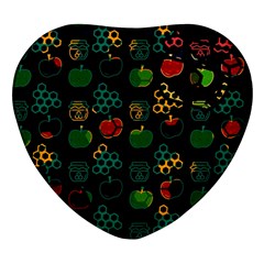 Apples Honey Honeycombs Pattern Heart Glass Fridge Magnet (4 Pack) by pakminggu