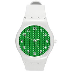 Green Christmas Tree Pattern Background Round Plastic Sport Watch (m) by pakminggu