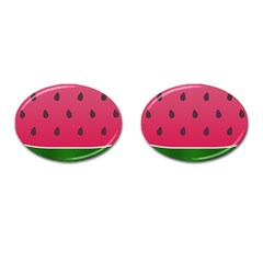 Watermelon Fruit Summer Red Fresh Food Healthy Cufflinks (oval) by pakminggu