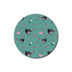 Raccoon Texture Seamless Scrapbooking Hearts Rubber Round Coaster (4 Pack)