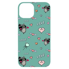 Raccoon Texture Seamless Scrapbooking Hearts Iphone 14 Black Uv Print Case by pakminggu