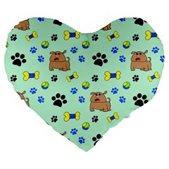 Dog Pattern Seamless Blue Background Scrapbooking Large 19  Premium Flano Heart Shape Cushions by pakminggu