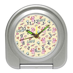 Pig Animal Love Romance Seamless Texture Pattern Travel Alarm Clock