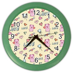 Pig Animal Love Romance Seamless Texture Pattern Color Wall Clock