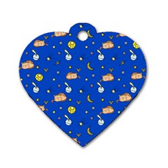 Cat Animals Sleep Stars Seamless Background Dog Tag Heart (two Sides) by pakminggu