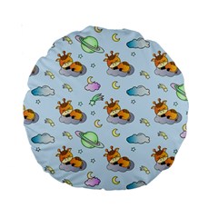 Pattern Giraffe Animal Seamless Scrapbooking Blue Standard 15  Premium Round Cushions by pakminggu