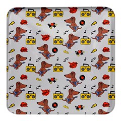 Background Pattern Texture Design Dog Music Square Glass Fridge Magnet (4 Pack) by pakminggu
