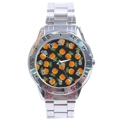 Pineapple Background Pineapple Pattern Stainless Steel Analogue Watch by pakminggu