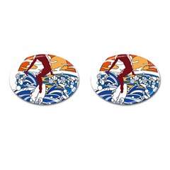 Beach Illustration Summer Beach Surf Waves Cufflinks (oval) by pakminggu