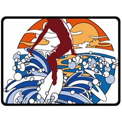 Beach Illustration Summer Beach Surf Waves Two Sides Fleece Blanket (large) by pakminggu