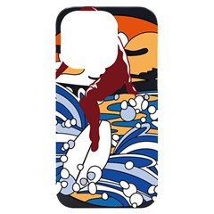 Beach Illustration Summer Beach Surf Waves Iphone 14 Pro Black Uv Print Case by pakminggu