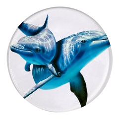 Two Dolphins Art Atlantic Dolphin Painting Animal Marine Mammal Round Glass Fridge Magnet (4 Pack) by pakminggu