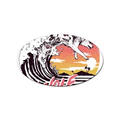 Gray Wolf Beach Waves A Wolf Animal Retro Sticker (Oval)