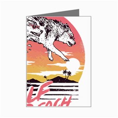 Gray Wolf Beach Waves A Wolf Animal Retro Mini Greeting Card
