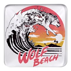 Gray Wolf Beach Waves A Wolf Animal Retro Square Glass Fridge Magnet (4 pack)