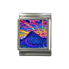 Psychedelic Colorful Lines Nature Mountain Trees Snowy Peak Moon Sun Rays Hill Road Artwork Stars Italian Charm (13mm) by pakminggu