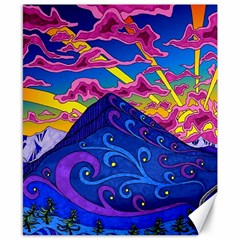 Psychedelic Colorful Lines Nature Mountain Trees Snowy Peak Moon Sun Rays Hill Road Artwork Stars Canvas 8  X 10  by pakminggu