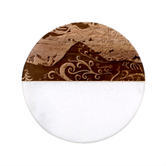 Psychedelic Colorful Lines Nature Mountain Trees Snowy Peak Moon Sun Rays Hill Road Artwork Stars Classic Marble Wood Coaster (round)  by pakminggu