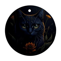 Art Cat Drawing Mammal Animal Feline Round Ornament (two Sides) by pakminggu