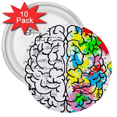 Brain Left Logic Language Science 3  Buttons (10 Pack)  by pakminggu