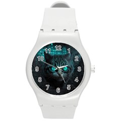 Angry Cat Fantasy Round Plastic Sport Watch (m)