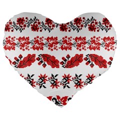 Ukraine Scheme Pattern Kit Ornament Plants Large 19  Premium Flano Heart Shape Cushions by pakminggu