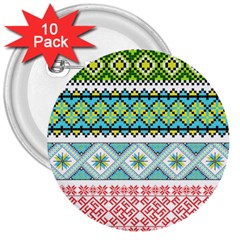 Ukraine Ornament Pattern Symbolism Geometric 3  Buttons (10 Pack)  by pakminggu